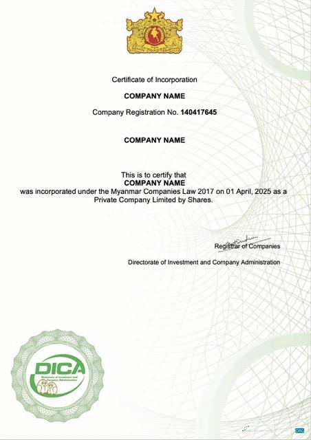 Download Myanmar certificate of incorporation Word and PDF template Photoshop template